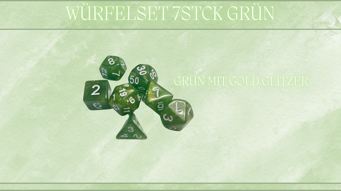 Würfelset 7stck- Grün Gold Glitzer Art Nr. ZW00143