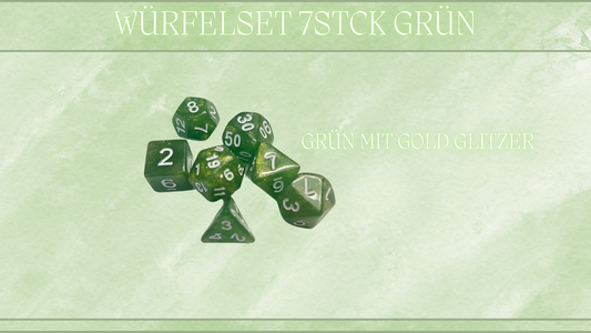 Würfelset 7stck- Grün Gold Glitzer Art Nr. ZW00143